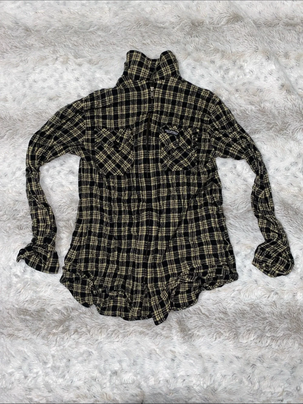 Polo by Ralph Lauren Black and Tan Plaid Zip-Front Shirt Jacket